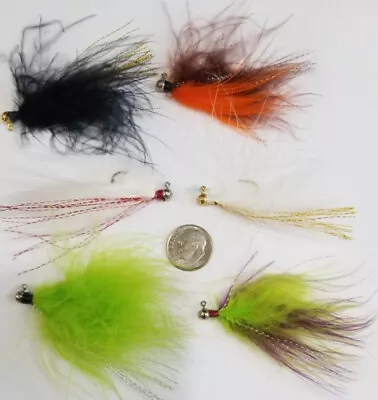 6 Erie Dearie Flu Flu Chrome Panfish Jigs Marabou Feather Crappie Bluegill 1/32 • $8.35