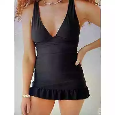 NWT J.Crew Black Ruched V-neck Swim Dress Size 4 • $75