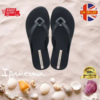 New Ladies Women Flip Flops Summer Pool Beach Sandals Toe Post Black Ipanema • £12.95