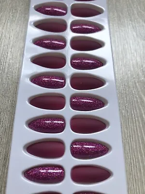 £3.99 • Buy 24X Fake Nails Reusable Stick Press On Violet Glitter Matte False Nail TipsGlue