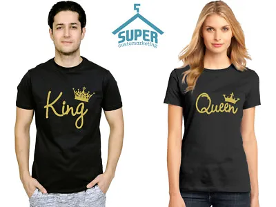 KING QUEEN  GOLD Couple TSHIRT Matching Tees LETTER Design Couple Shirt • $24.99