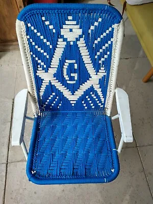 Masonic Folding Aluminum Lawn Patio Chair Macrame Mason Woven • $75