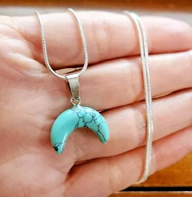 Turquoise Natural Gemstone Moon Shape 925 Sterling Silver Pendant Necklace 18   • $11