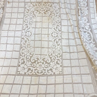 $24.99 • Buy Vintage Lace Tablecloth Rectangle White Flowers Cottagecore Retro Boho