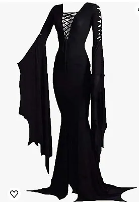 New Size S Morticia Floor Dress Costume Adult Women Gothic Witch Cosplay Dress • $26.99