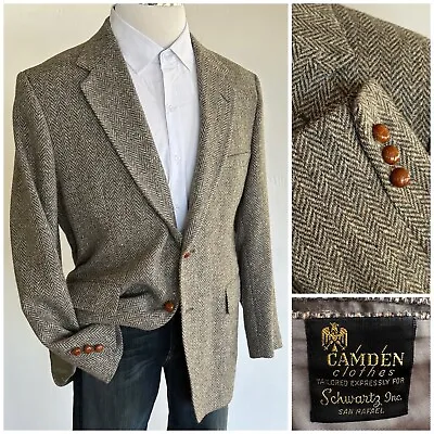 Vintage Mens Blazer Sport Coat Two Button Casual Jacket Size 44R Tweed Suits • $79