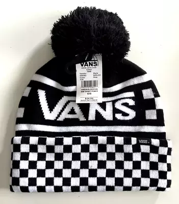 VANS Off The Wall SPIRIT POM BEANIE Checkerboard Cuff BLACKOUT WHITE Adult New • $19.75