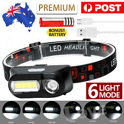 Super Bright Waterproof Head Torch Headlight LED USB Rechargeable Headlamp Fish • $10.95