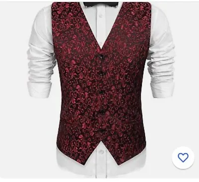 COOFANDY Mens Paisley Dress Suit Vest Floral Victorian Slim Fit Tuxedo Waistcoat • $39.99