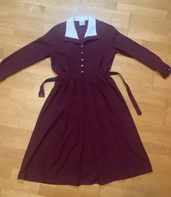 Vintage Eastex Collar Heavy Burgundy Maroon Red Work Dress Shoulder Pads & Belt • £19.99