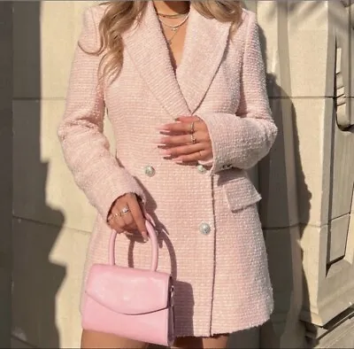 $109 • Buy Zara New Woman Textured Double Breasted Blazer Pink Ref: 2094/243