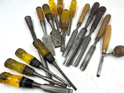 Vintage  Lot ( 17) Wood Working Gouge Chisels James Swan Stanley/others • $29.99