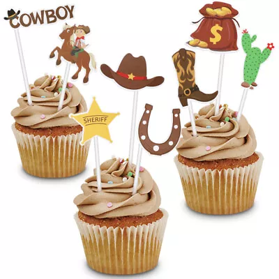 Cowboy Theme Party Cupcake Toppers Western Style Cake Decoration 72pcs-MP • £9.56