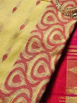 Bengal Tant Jamdani Handloom Cotton Saree Red And Yellow With Blouse Piece • $40