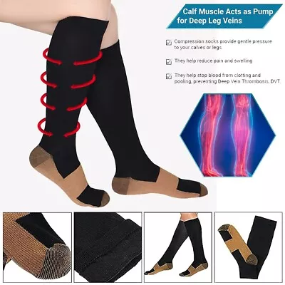 Compression Socks Anti Fatigue Pain Relief Flight Travel Socks For Men & Women • £3.24