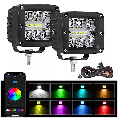 2x 3Inch RGB LED Cube Pods Work Light Bar Spot Flood Driving Fog Offroad ATV UTV • $39.95