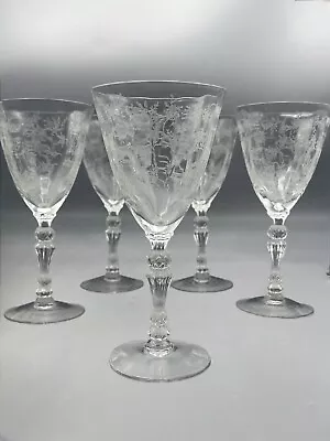 Fostoria Chintz Etched Claret Wine Glasses 5.5” Vintage Etched Stemware • $46.50