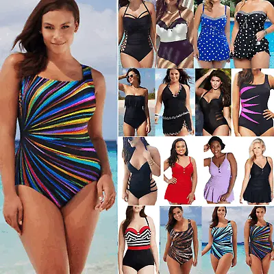 £10.89 • Buy Plus Size Womens Monokini Padded Tummy Control Bikini Swimsuit Swimming Costume
