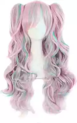 MapofBeauty Multi-color Lolita Long Curly Clip On Ponytails Cosplay Wig (Pink/B • £21.82