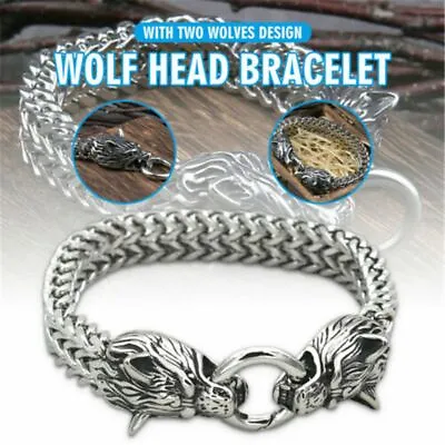 £6.99 • Buy Men Wolves Head Bangle Stainless Steel Viking Wolf Head Bangle Retro Bracelet