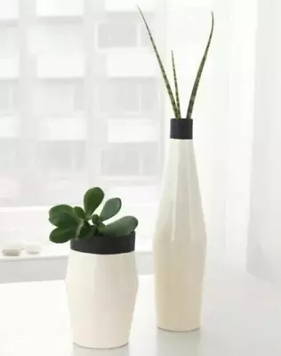 IKEA GLITTRIG Ivory + Black Trim Vases - Set Of 2 -NEW- 203.941.24 • $14.99