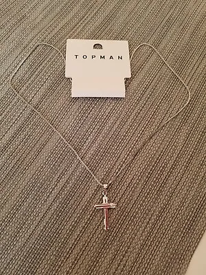 TOPMAN New Male Silver Cross Necklace Metal Mens Jewellery RRP £8.50 • £3.99