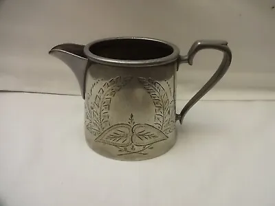 £9 • Buy ANTIQUE PEWTER  CHASED MILK JUG HEIGHT 9 Cm X 13 Cm