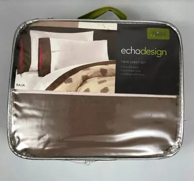 Echodesign Raja TWIN Size Cotton Sheet Set Ivory / Brown / Pink   • $32.99