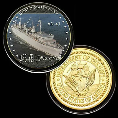 U.S. United States Navy | USS Yellowstone AD-41 | Gold Plated Challenge Coin • $29.98