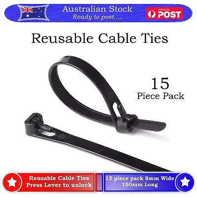 15x Reusable Cable Ties Zip Nylon Plastic Releasable Home Garden Automotive DIY • $4.75