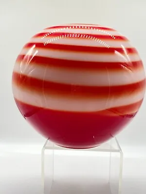 BIG Orange Sphere Globe Round Vase Art Glass POLAND Striped 9  Tall MCM Modern • $18