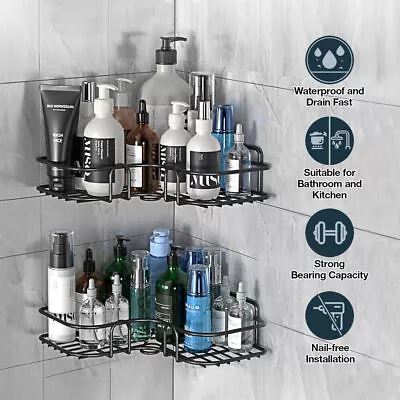 £9.49 • Buy 2Pcs Corner Shower Caddy Bathroom Storage Shelf Rack Basket Organiser Tidy Tray