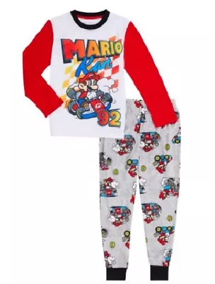 MARIO KART Pajamas Boys 10/12 NeW L/S Shirt Pants 2 Piece Mario Pjs Set NWT 92 • $24.99