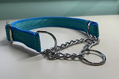 Martingale Half Check Stainless Steel Choke Chain Dog Collar In Turquoise Check  • £7.15