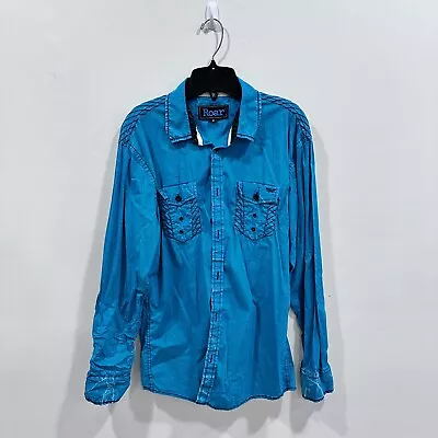 Roar Signature Buckle Shirt Teal Blue Long Sleeve Shirt Medium Embroidered • $25.45