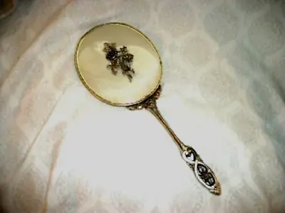 Matson Filigree Ormolu Roses Vanity Hand Mirror Silver Original Label Not Used • $80.01