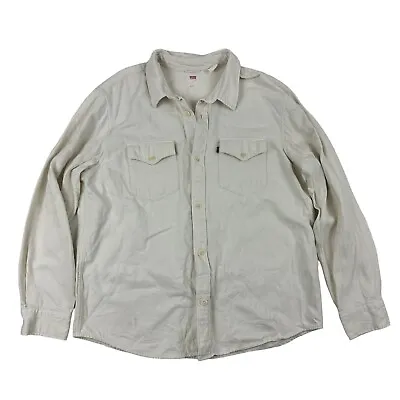 Levi's Relaxed Fit Western Button Down Shirt Ecru COTTON HEMP Long Sleeve Sz L • $16.24