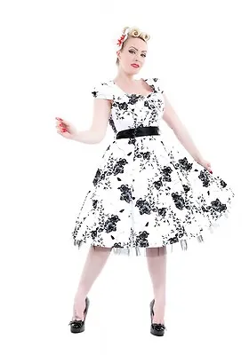 H&R LONDON GRAPHITE FLOWER OUTLINE 50s COCKTAIL HALTER CLASSIC PROM PUNK DRESS • $47.99