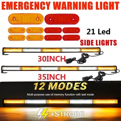 Amber/White 35/30  LED Emergency Warning Windshield Hazard Strobe Side Light Bar • $37.19