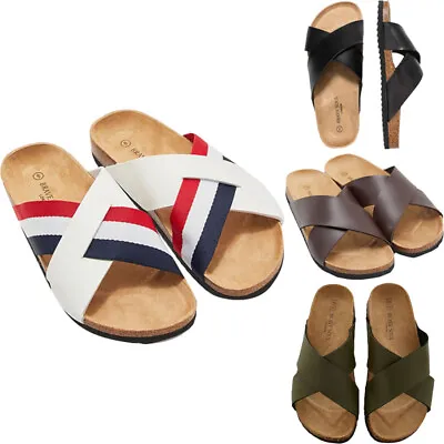 BRAVE SOUL Mens Cross Over Sandals Beach Sliders Flip Flops Slippers Size 6-12 • £14.99