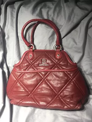 Judith Ripka Red Leather Quilted  Leather Purse Croc Hobo Tote • $33.19