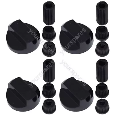 4 X Fully Universal Cooker Oven Hob Black Control Knobs & Adaptors - Fits • £6.79