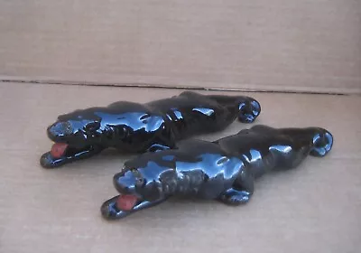 Set Of 2 - 8” Vintage MCM Ceramic Crouching Stalking Black Panther Cat Figurines • $25