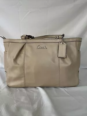 Coach Handbag Gallery Shimmer Leather Cream F17721 Tote Purse Zipper • $35