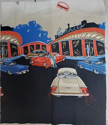 Vtg Fabric Diner 50's CARS   Ronnie's   • $9.99