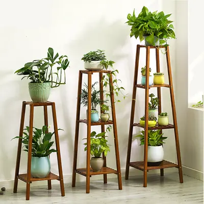 30 /38 /46  Tall Bamboo Plant Stand Flower Pot Display Rack Shelf Indoor Outdoor • $25.95