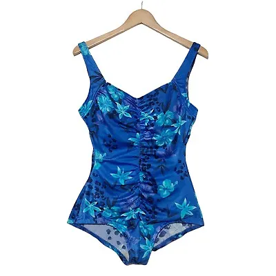 Maxine Of Hollywood Vintage 90s One Piece Swimsuit Womens Size 14 Blue Floral • $32.99