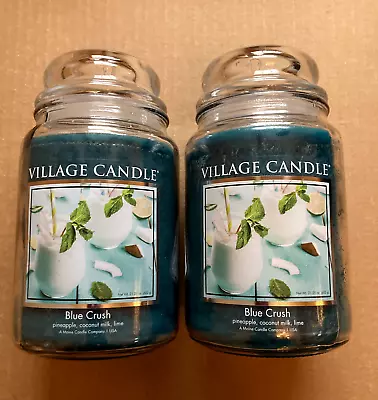 2  - VILLAGE CANDLE BLUE CRUSH Jar Candles 21.25 Oz • $39.99