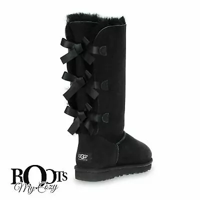 Ugg Bailey Bow Tall Black Triplet Suede Sheepskin Boots Size Youth Us 2/uk 1 New • $129.99
