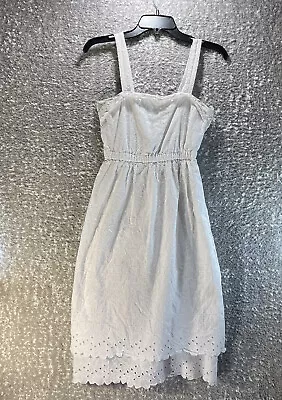 Madewell Eyelet Tiered Midi Wash Dress Size 0 White Lined Floral Cotton Polyeste • $14.94